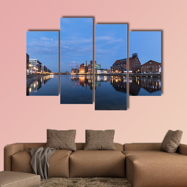 Inner Harbor Duisburg Blue Hour, Germany multi panel canvas wall art