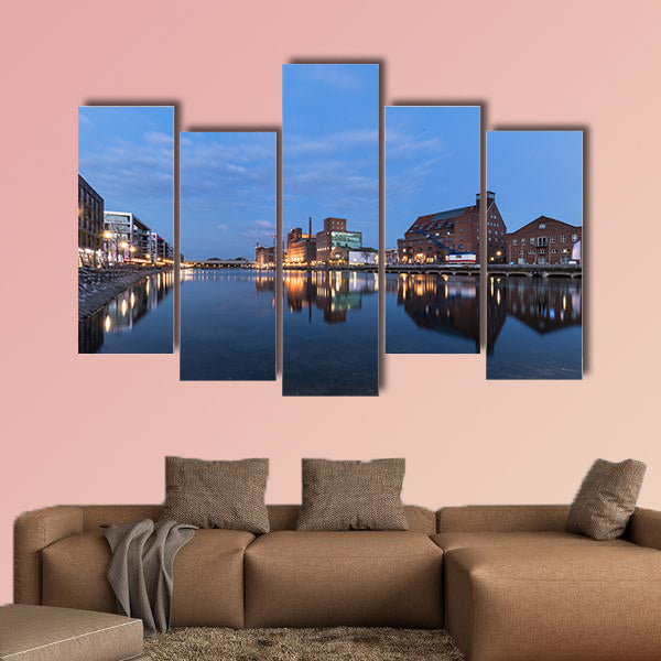 Inner Harbor Duisburg Blue Hour, Germany multi panel canvas wall art