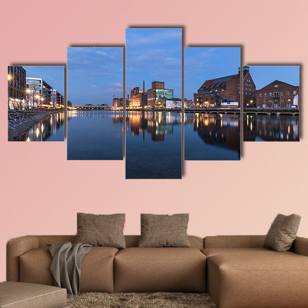 Inner Harbor Duisburg Blue Hour, Germany multi panel canvas wall art