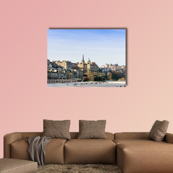 Street view of Historic Old Town Houses in Edinburgh multi panel canvas wall art