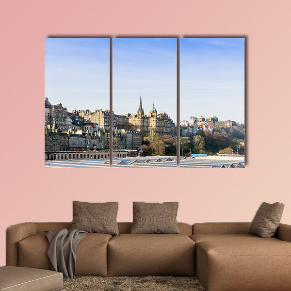 Street view of Historic Old Town Houses in Edinburgh multi panel canvas wall art