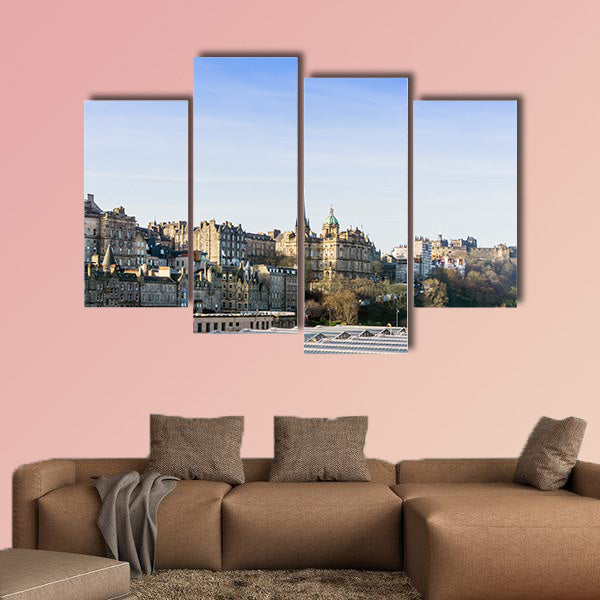 Street view of Historic Old Town Houses in Edinburgh multi panel canvas wall art