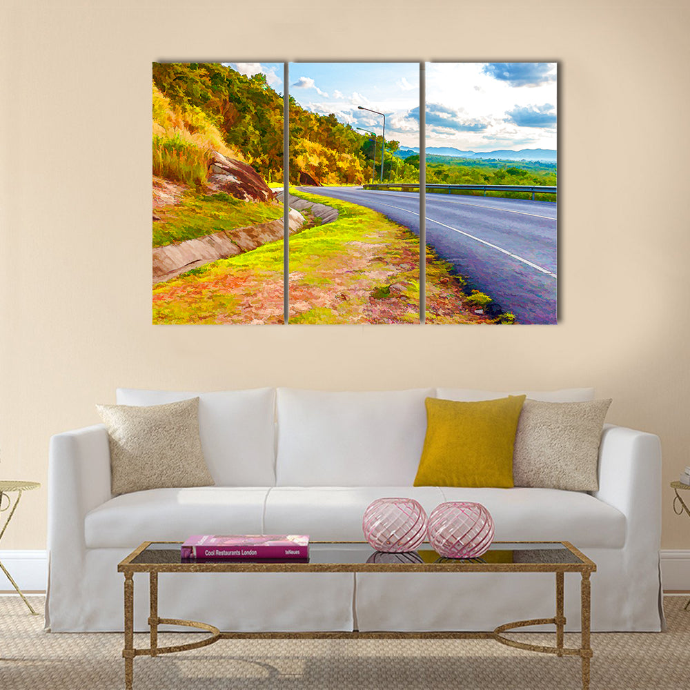 illustrious landscape and road multi panel canvas wall art