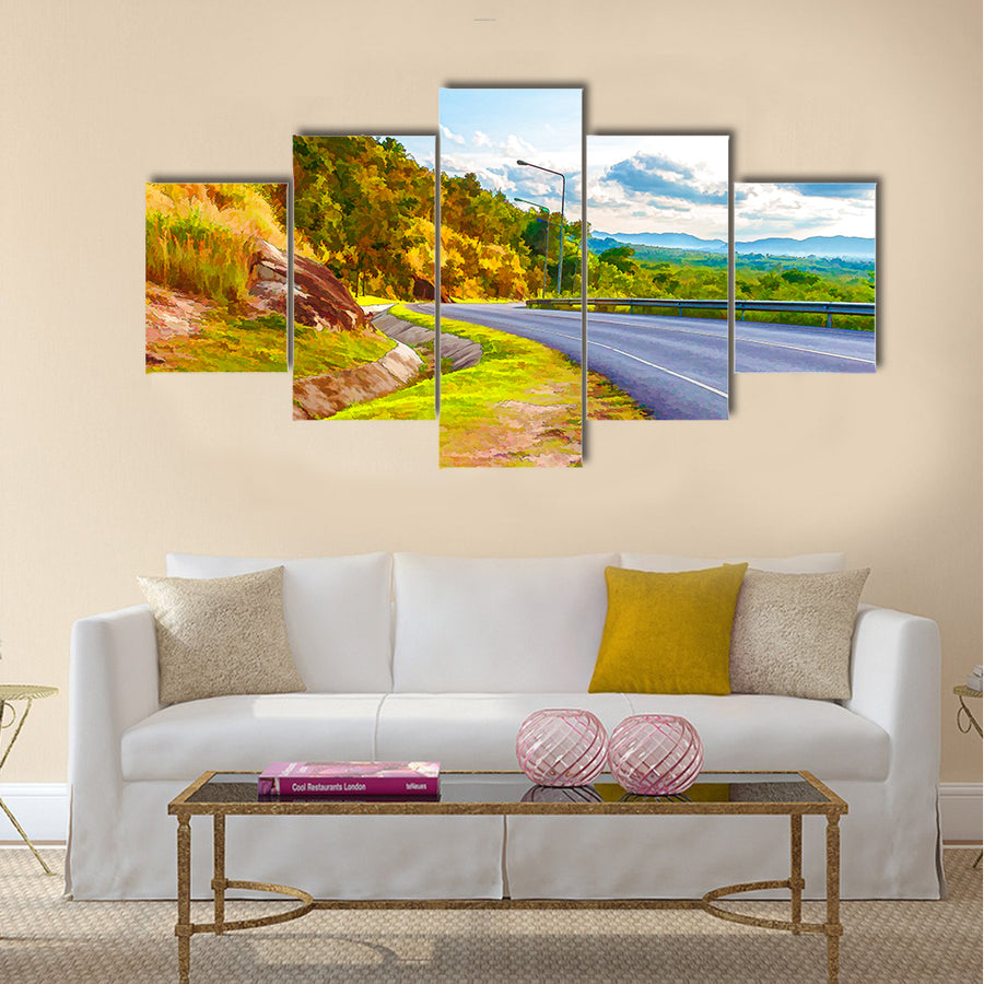 illustrious landscape and road multi panel canvas wall art