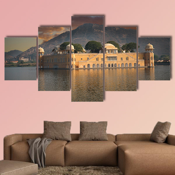 Water Palace in the middle of the lake multi panel canvas wall art