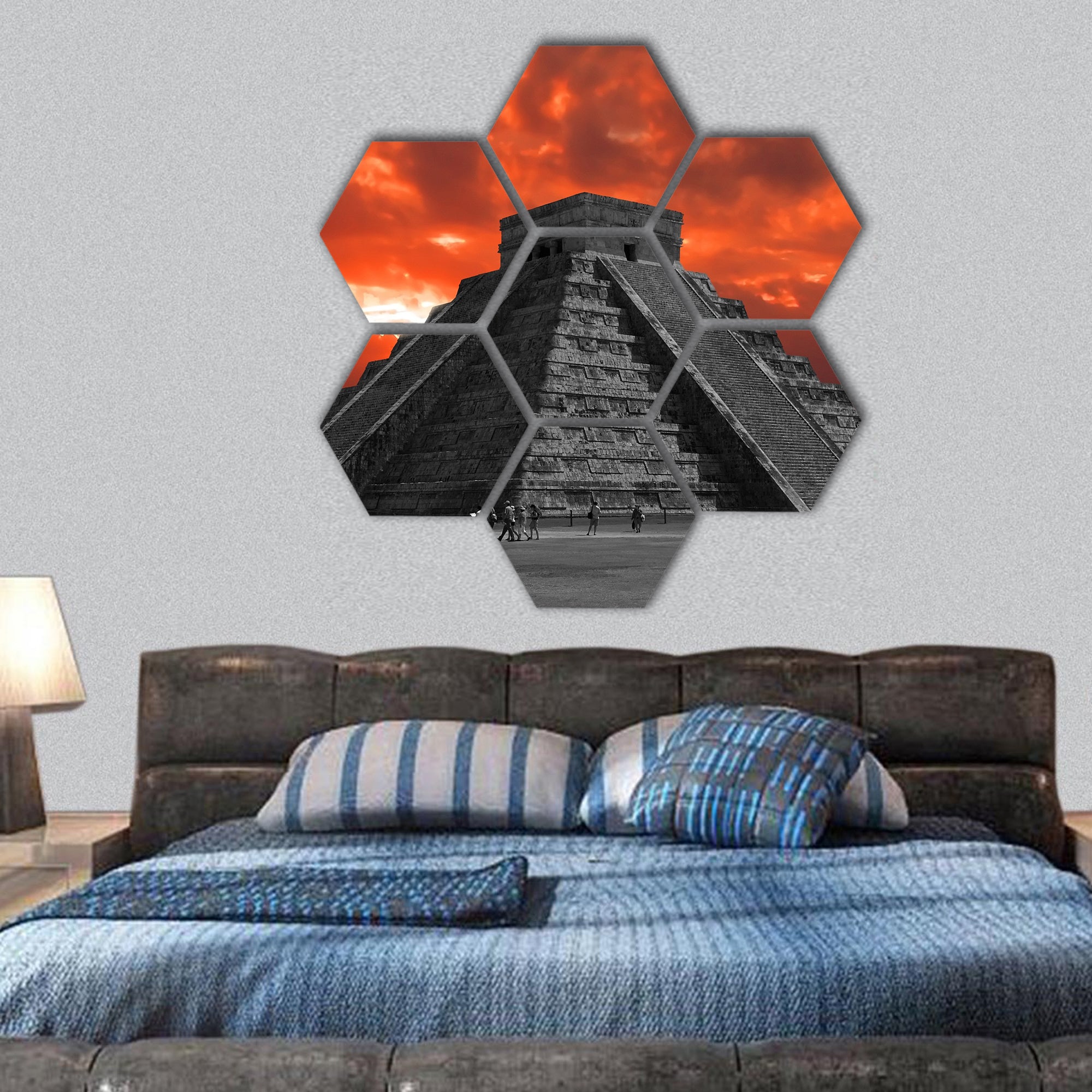 The temples of chichen itza temple in Mexico hexagonal canvas wall art