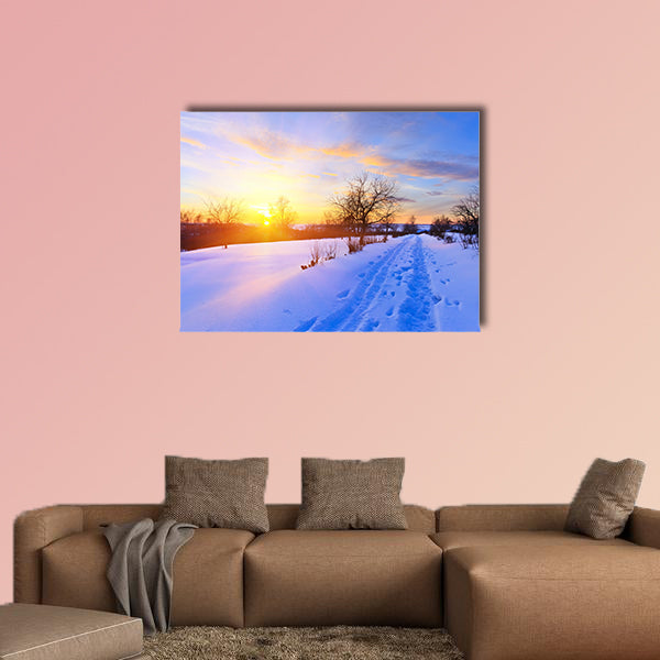 Beautiful winter sunset multi panel canvas wall art