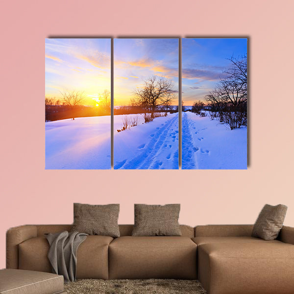 Beautiful winter sunset multi panel canvas wall art
