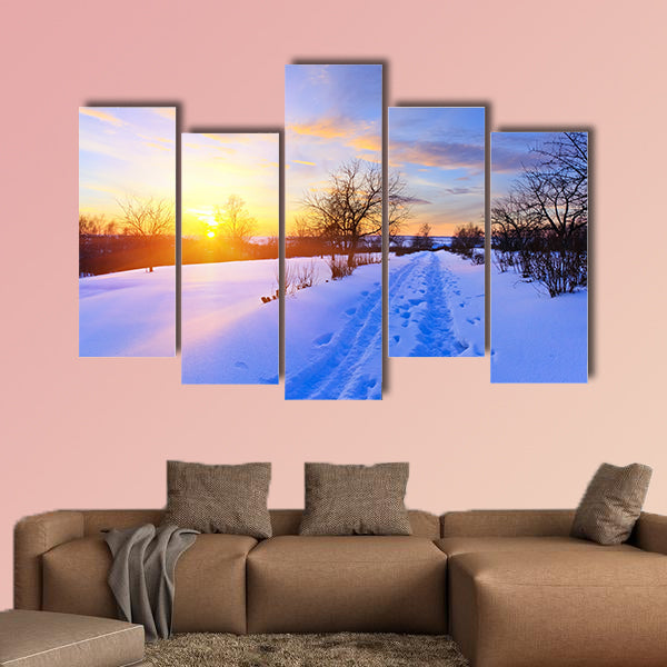 Beautiful winter sunset multi panel canvas wall art