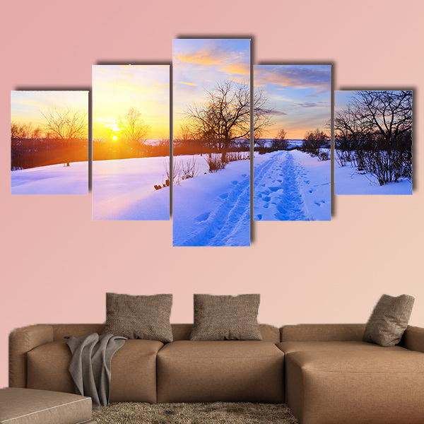 Beautiful winter sunset multi panel canvas wall art