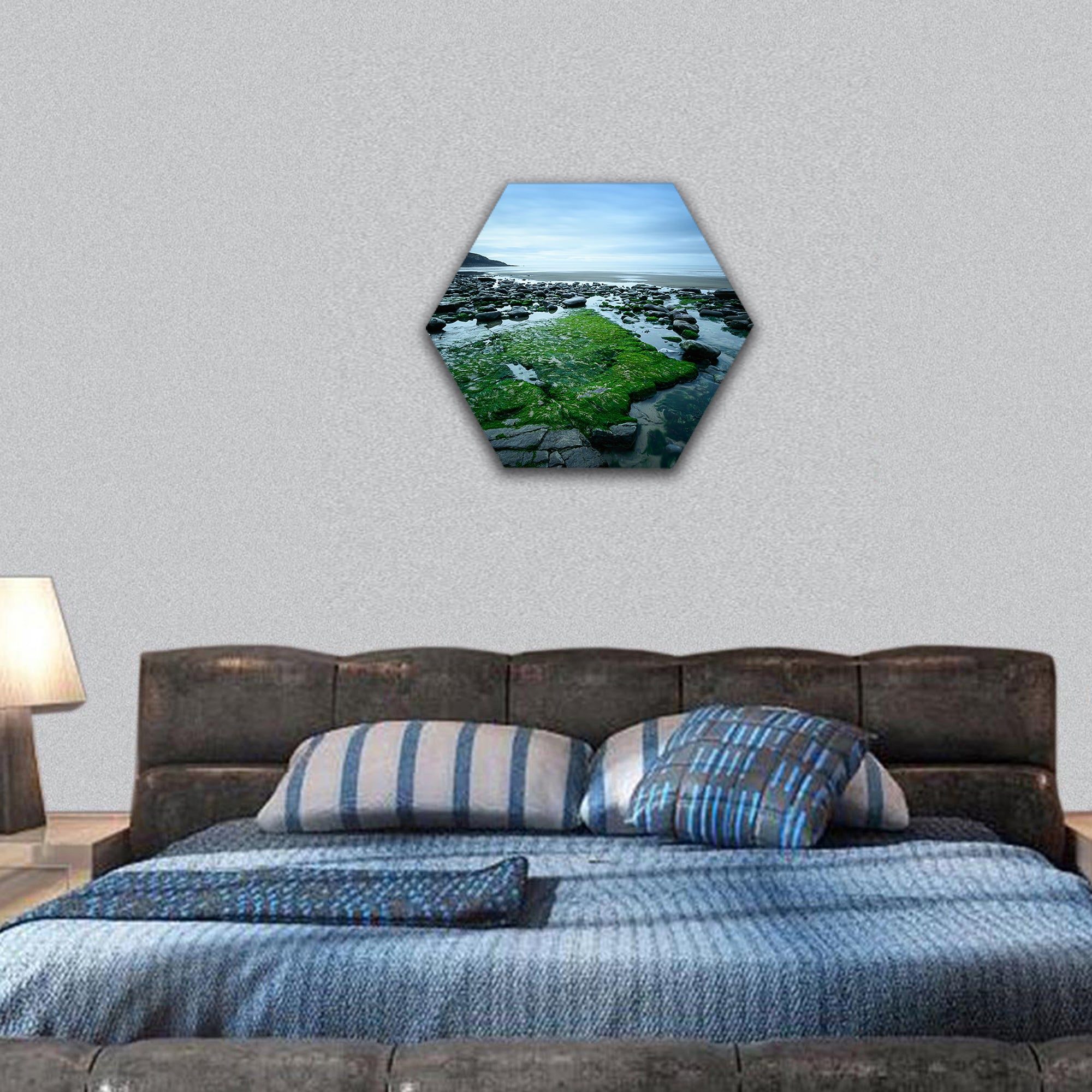 Dunraven Bay on a cloudy day, on the Glamorgan Coast hexagonal canvas wall art