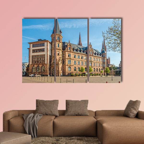 City hall am Market place in Wiesbaden, Germany multi panel canvas wall art