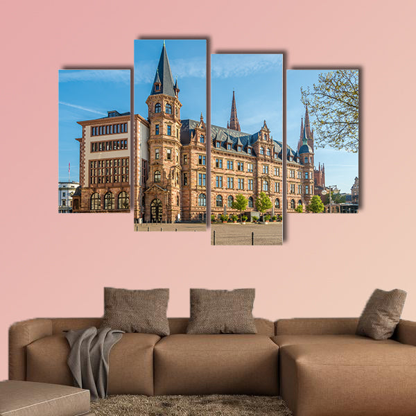 City hall am Market place in Wiesbaden, Germany multi panel canvas wall art