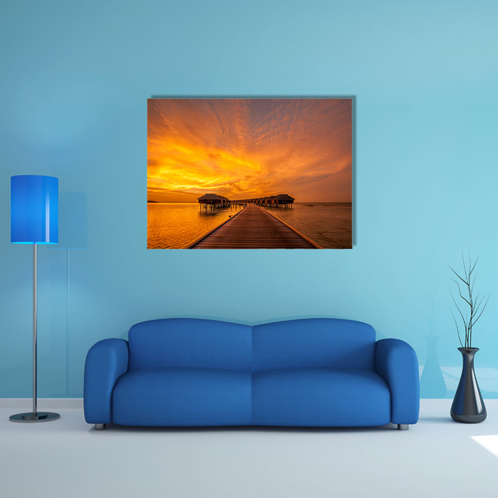 A Beautiful sunset at Maldivian beach Multi Panel Canvas Wall Art