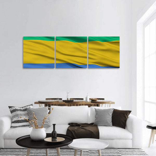 Closeup Gabon Flag panoramic canvas wall art
