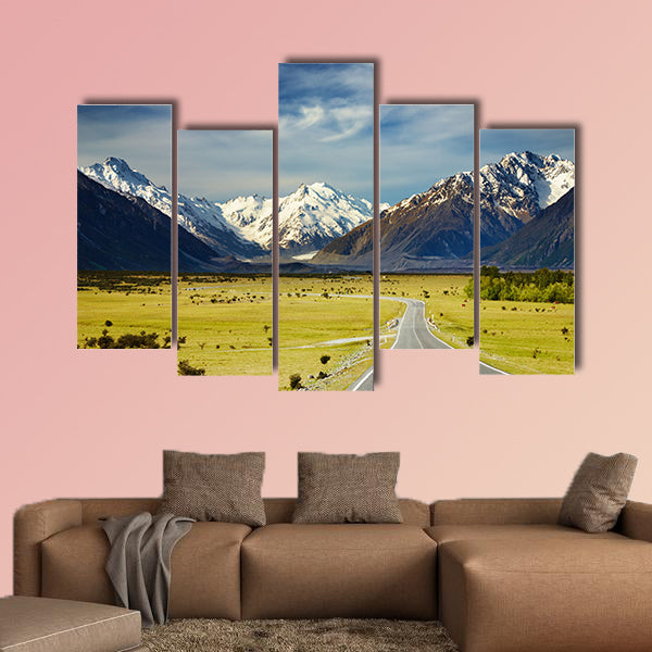 Landscape with road and Snowy Mountains, Southern Alps wall art