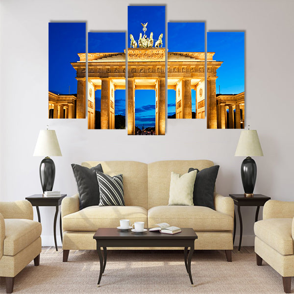 Brandenburg Gate in Berlin night. Deutschland multi panel canvas wall art