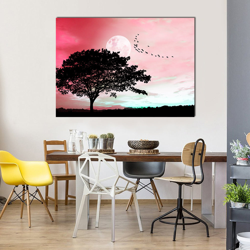 Dark Red Fantasy Sky With Super Moon Dream Concept Multi Panel Canvas Wall Art