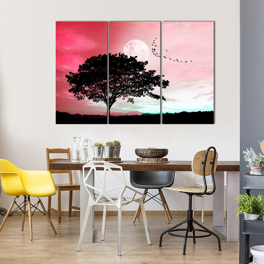 Dark Red Fantasy Sky With Super Moon Dream Concept Multi Panel Canvas Wall Art