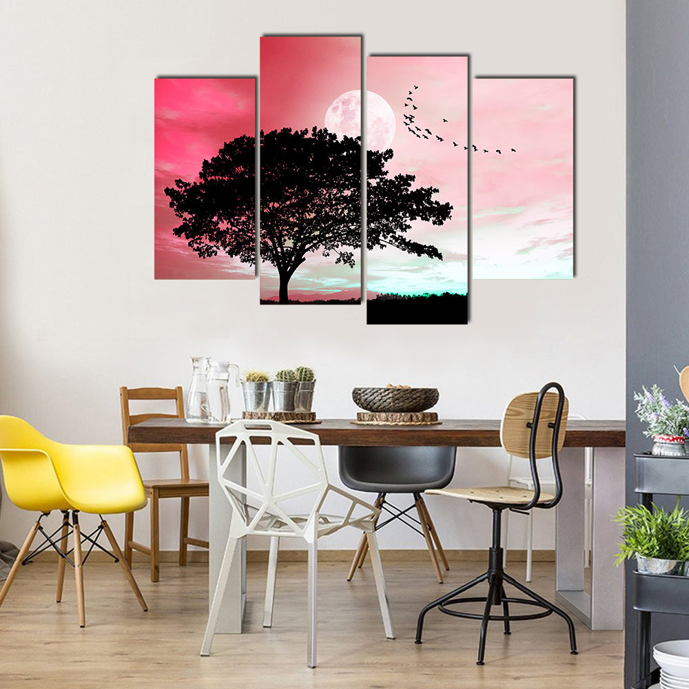 Dark Red Fantasy Sky With Super Moon Dream Concept Multi Panel Canvas Wall Art