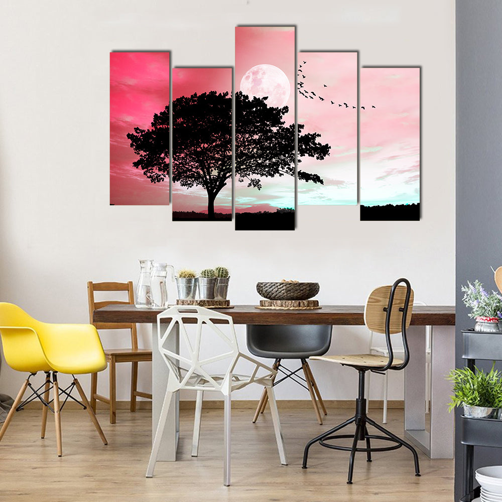 Dark Red Fantasy Sky With Super Moon Dream Concept Multi Panel Canvas Wall Art