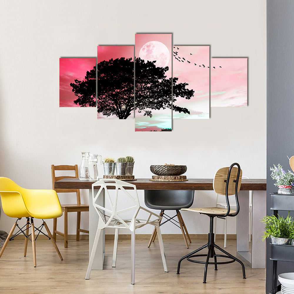 Dark Red Fantasy Sky With Super Moon Dream Concept Multi Panel Canvas Wall Art