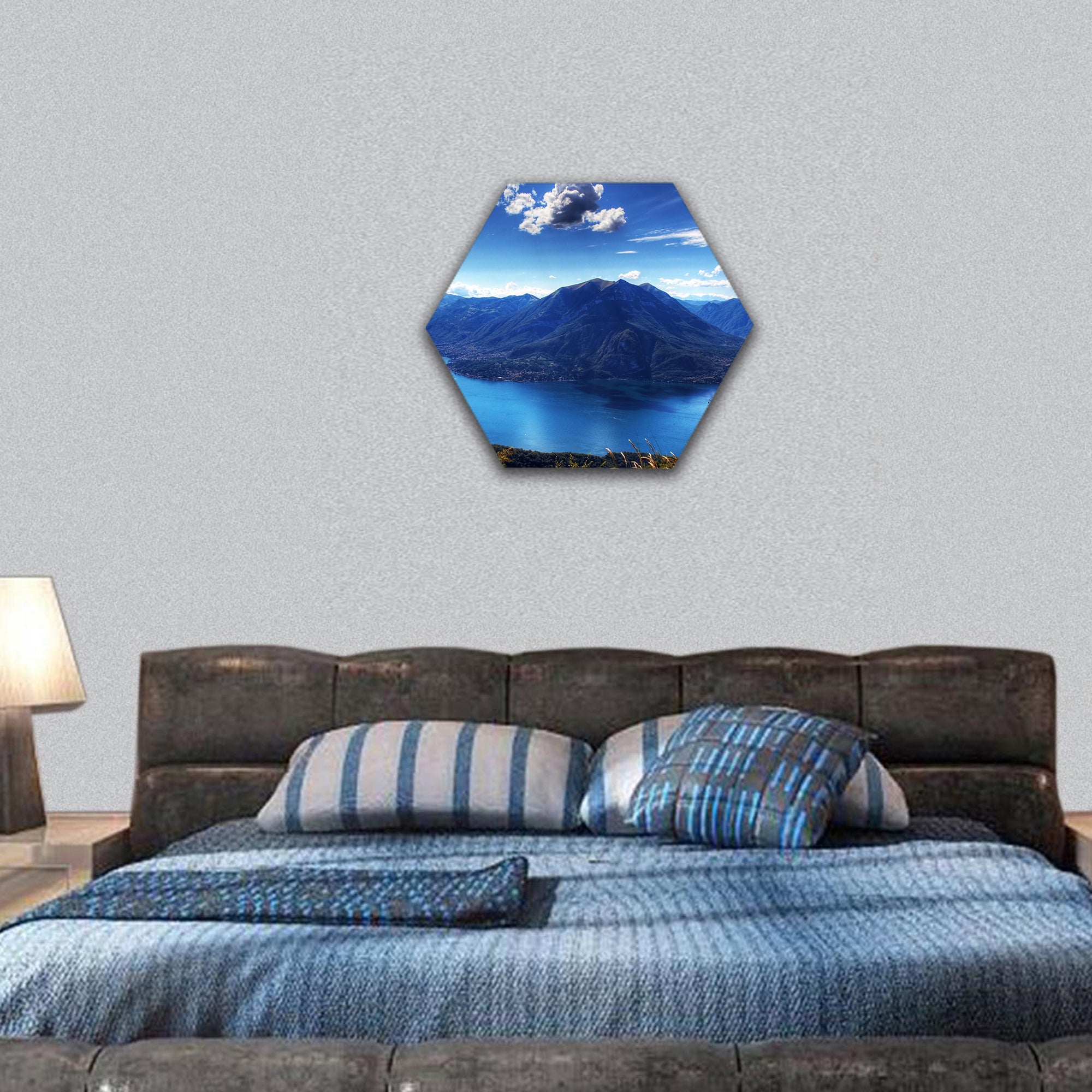 Como Lake with Lugano Lake  hexagonal canvas wall art