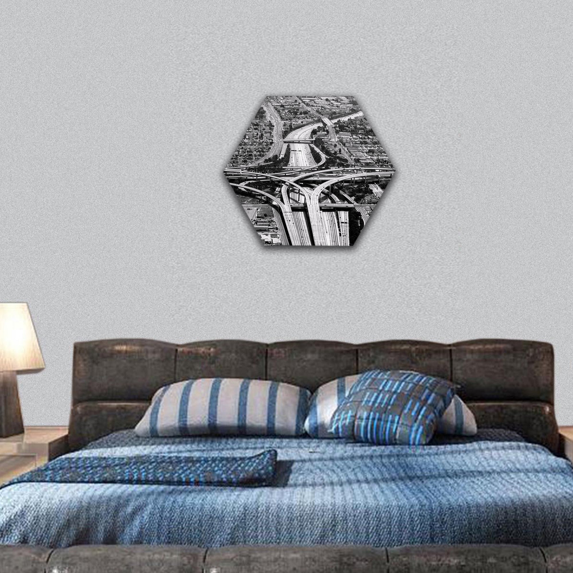 highway crossing at los Angeles airport hexagonal canvas wall art