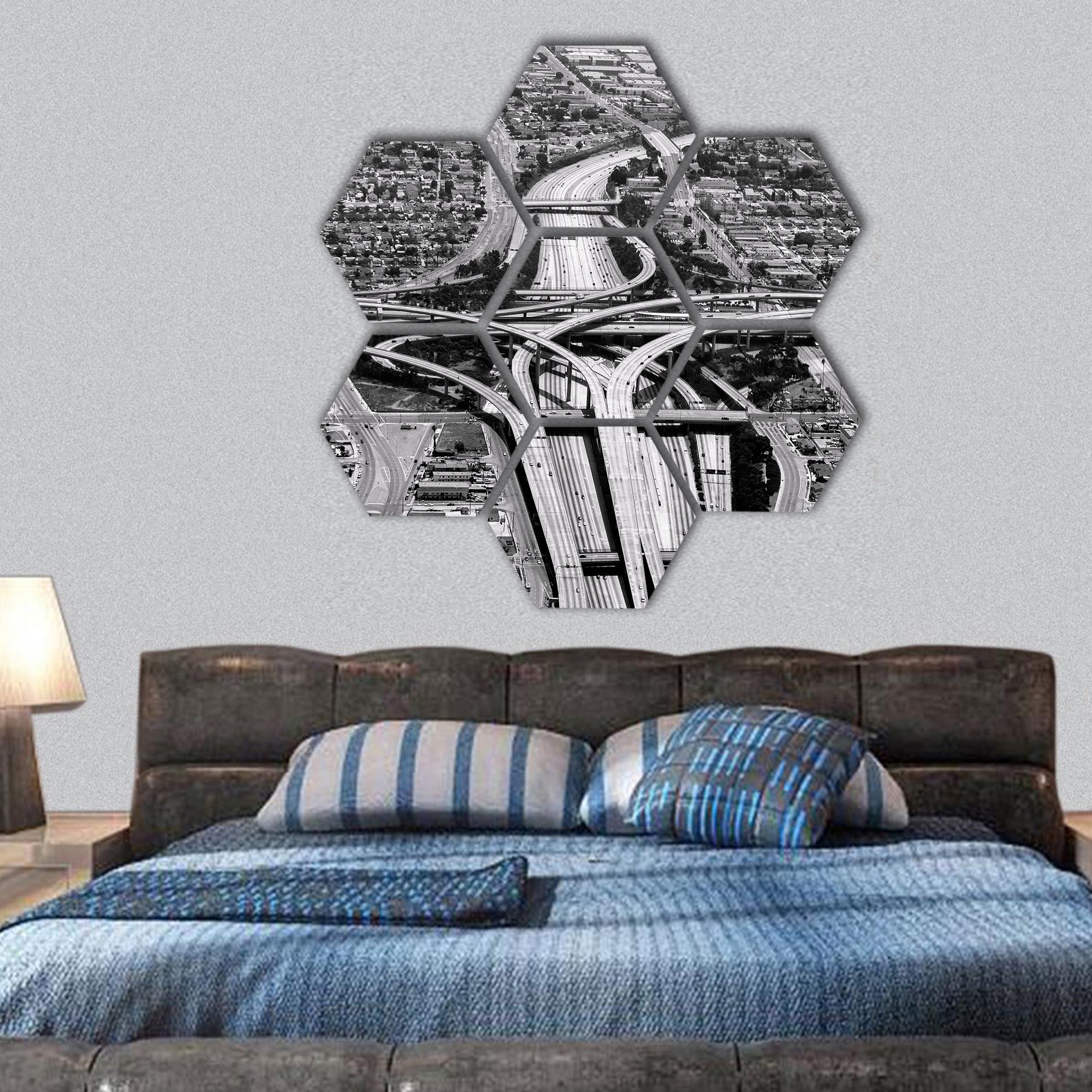 highway crossing at los Angeles airport hexagonal canvas wall art