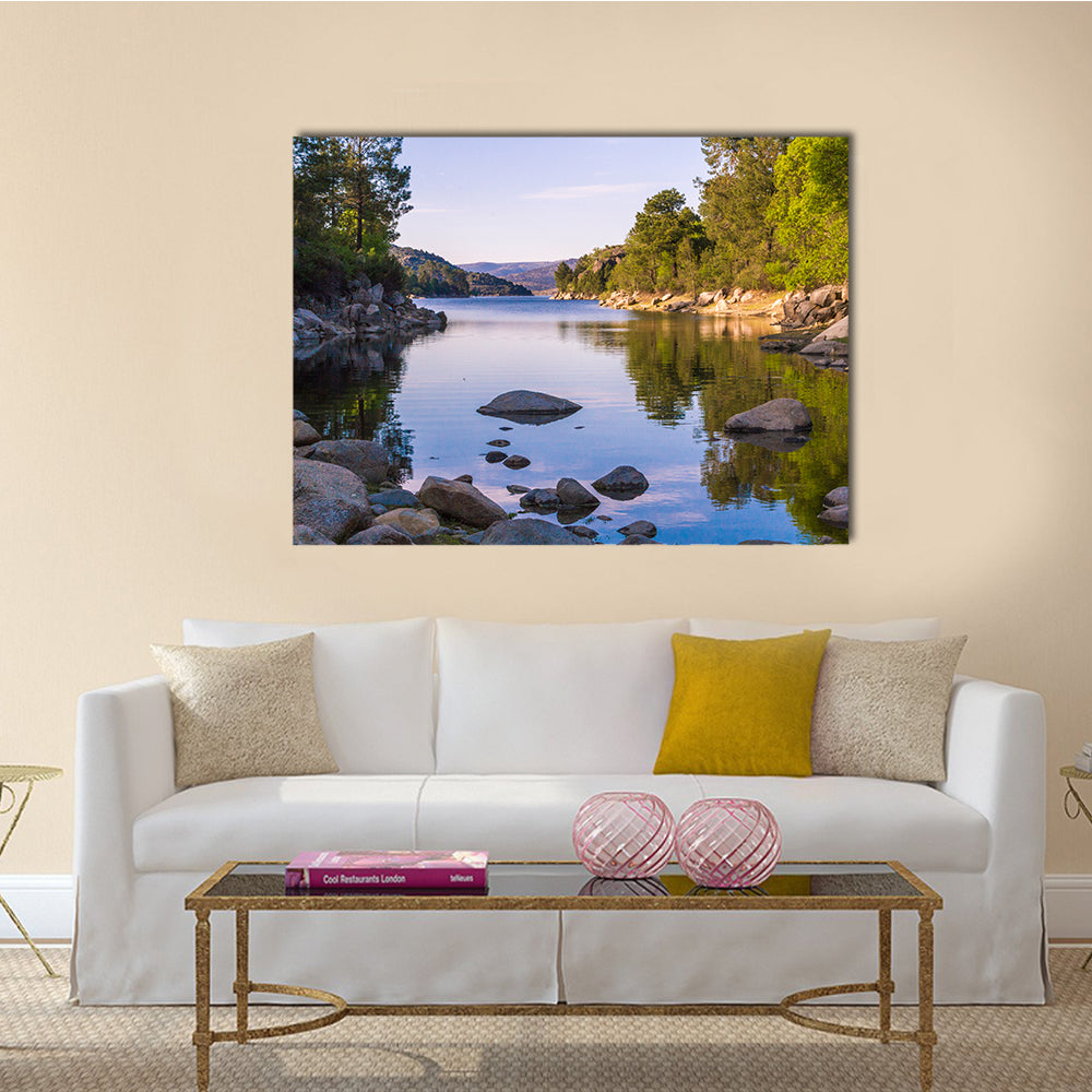 The Landscape With The Quiet River And Stoes And Trees Multi Panel Canvas Wall Art