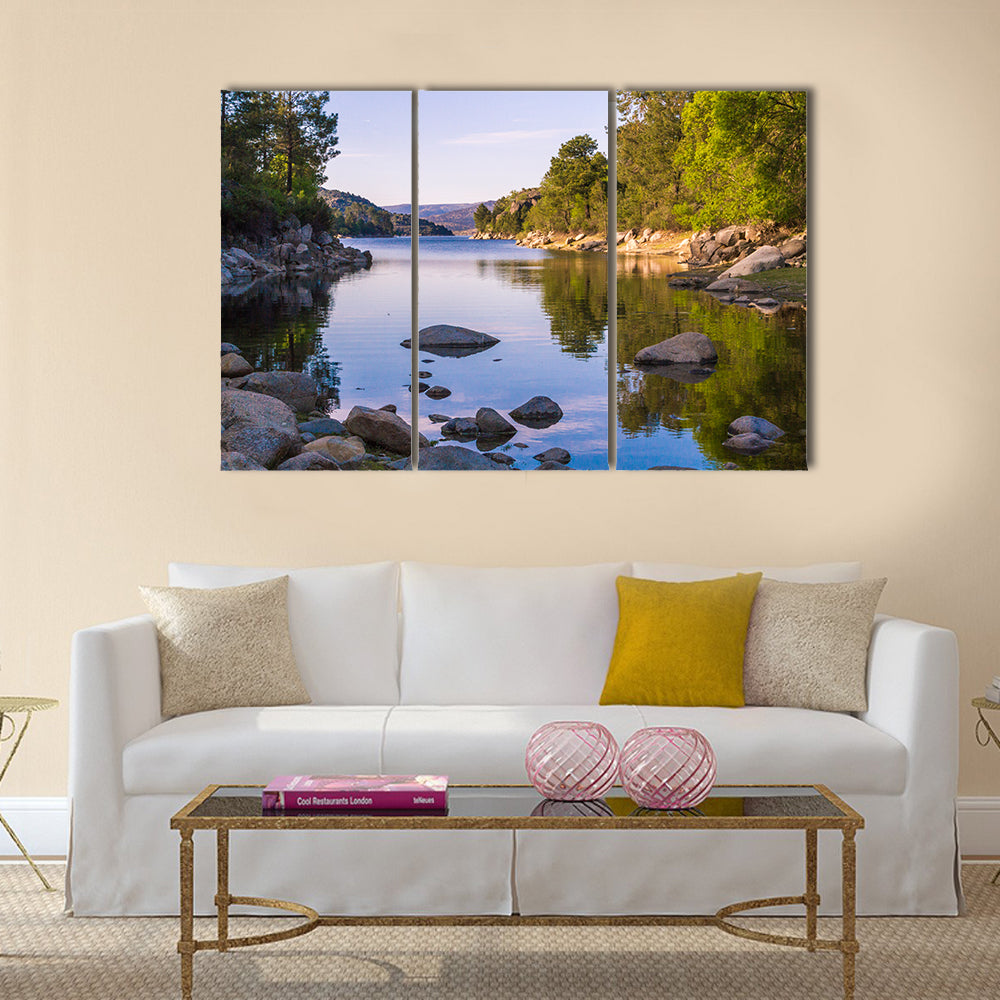 The Landscape With The Quiet River And Stoes And Trees Multi Panel Canvas Wall Art