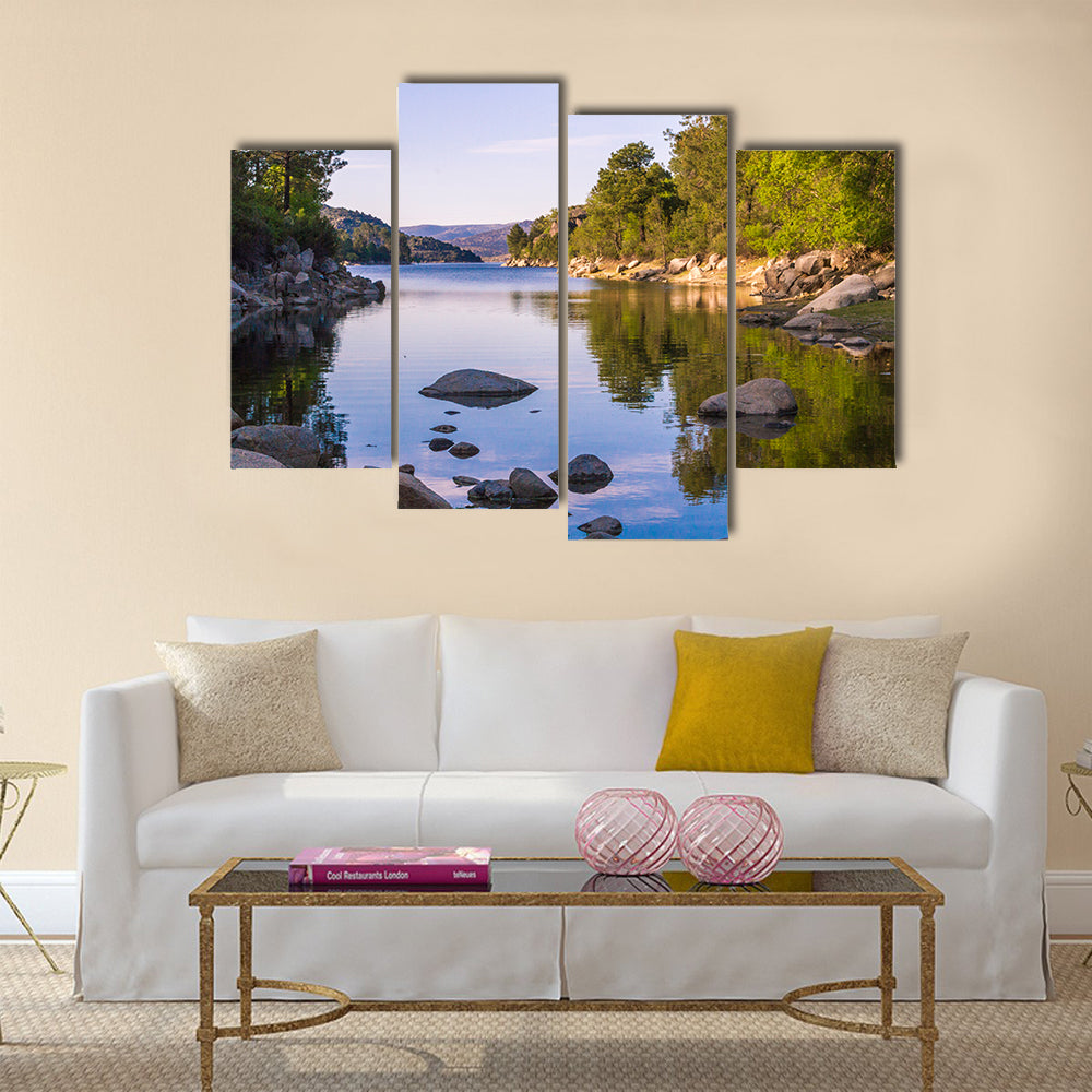 The Landscape With The Quiet River And Stoes And Trees Multi Panel Canvas Wall Art