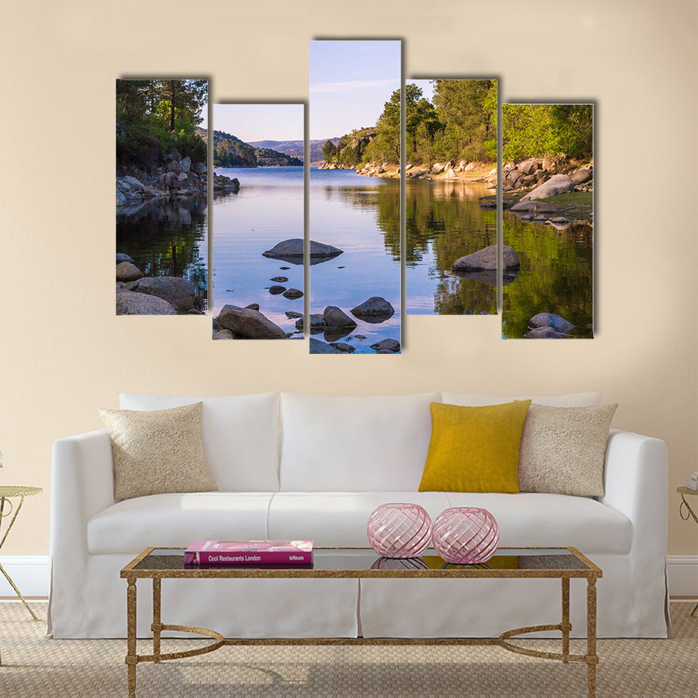 The Landscape With The Quiet River And Stoes And Trees Multi Panel Canvas Wall Art