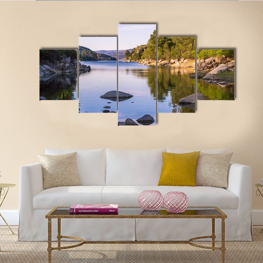 The Landscape With The Quiet River And Stoes And Trees Multi Panel Canvas Wall Art