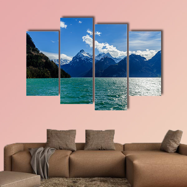 Mountains at Lake Lucern and Village Brunnen. View from boot,  wall art