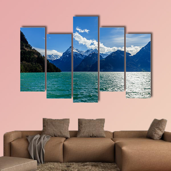 Mountains at Lake Lucern and Village Brunnen. View from boot,  wall art