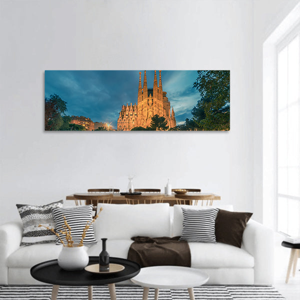 Basicila and Expiatory Church, Sagrada Familia Spain panoramic canvas wall art