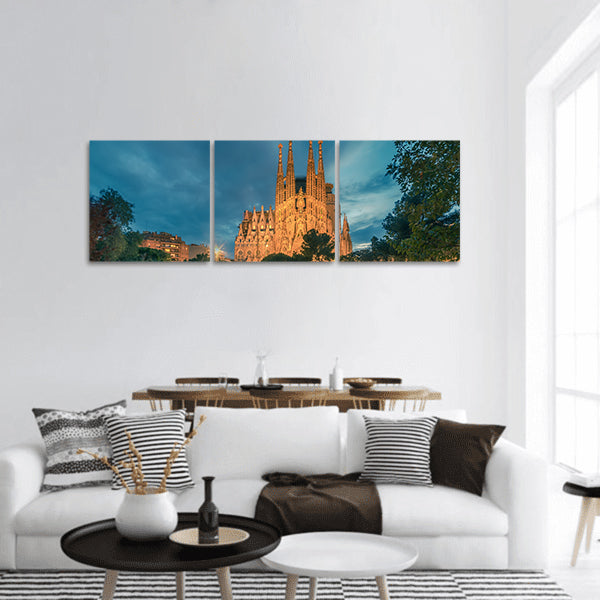 Basicila and Expiatory Church, Sagrada Familia Spain panoramic canvas wall art