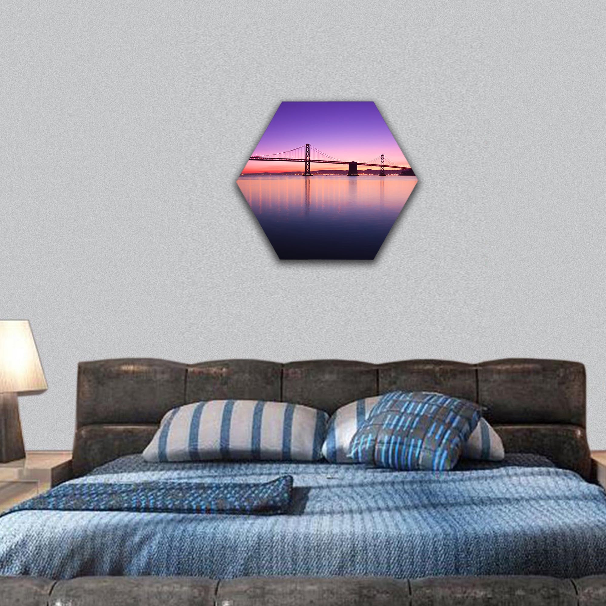 Bay Bridge in San Francisco silhouetted hexagonal canvas wall art