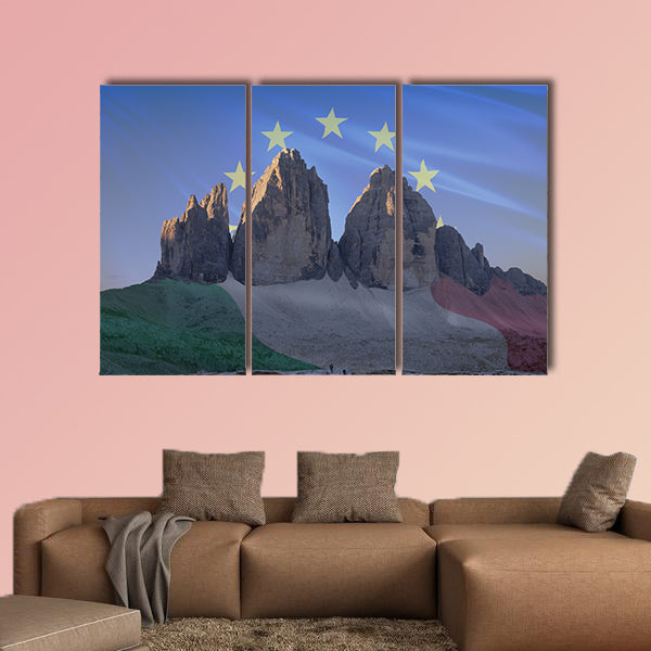 Dolomites flags series; Tre Cime di Lavaredo - Europe & Italy Multi panel canvas wall art