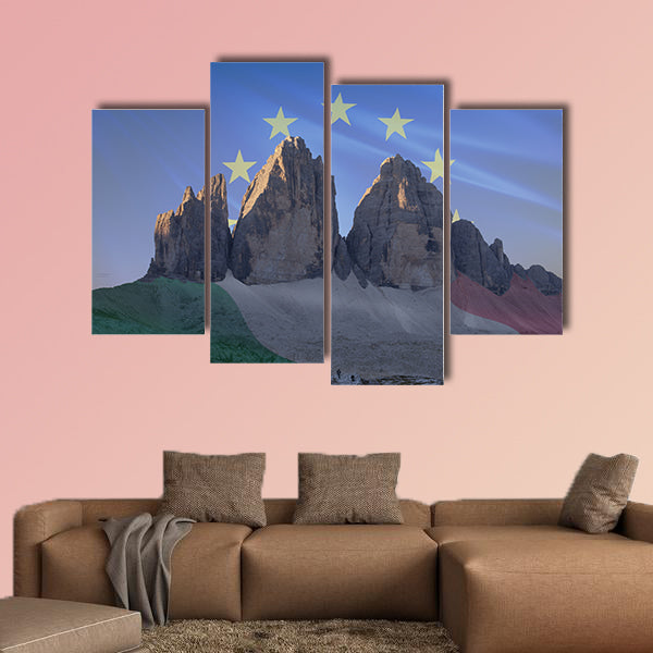 Dolomites flags series; Tre Cime di Lavaredo - Europe & Italy Multi panel canvas wall art
