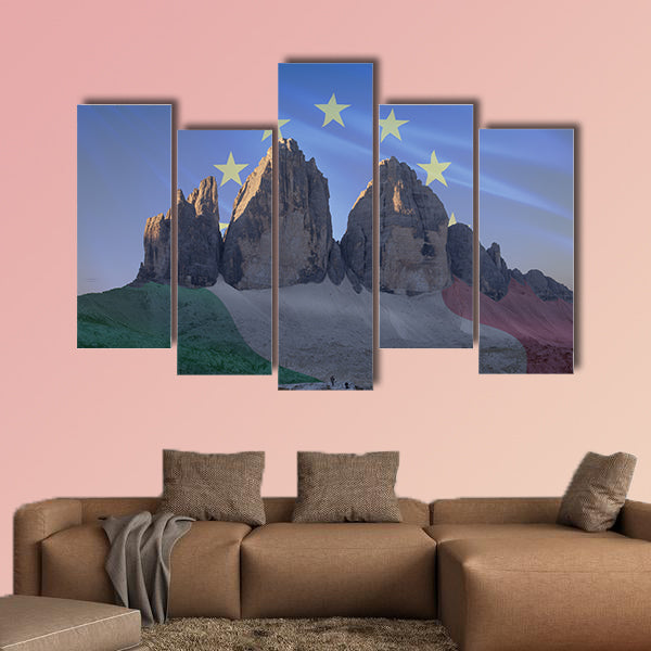 Dolomites flags series; Tre Cime di Lavaredo - Europe & Italy Multi panel canvas wall art