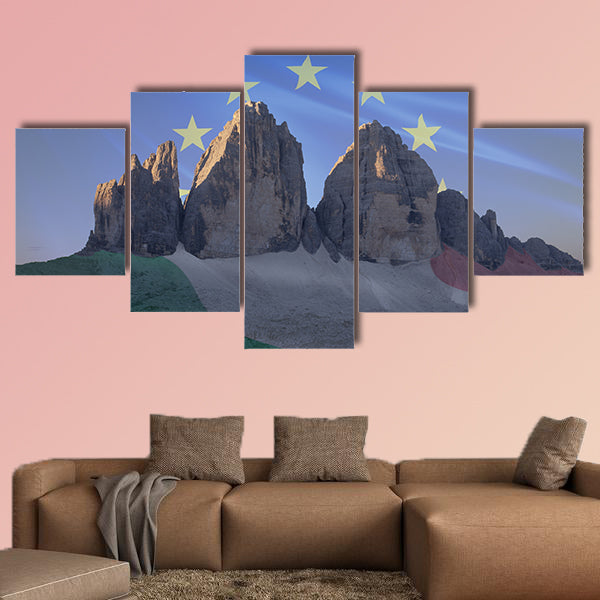 Dolomites flags series; Tre Cime di Lavaredo - Europe & Italy Multi panel canvas wall art