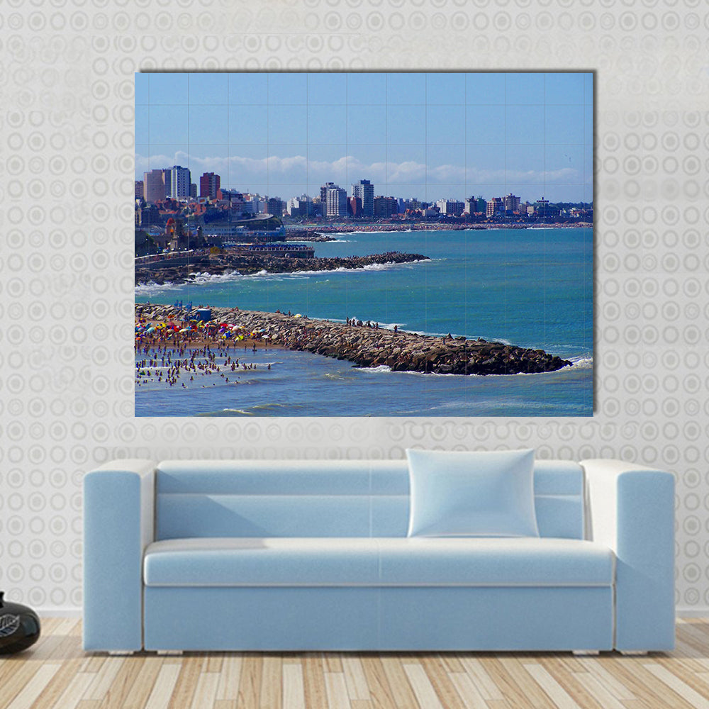 View Of A Cool Beach And People Enjoying Multi Panel Canvas Wall Art