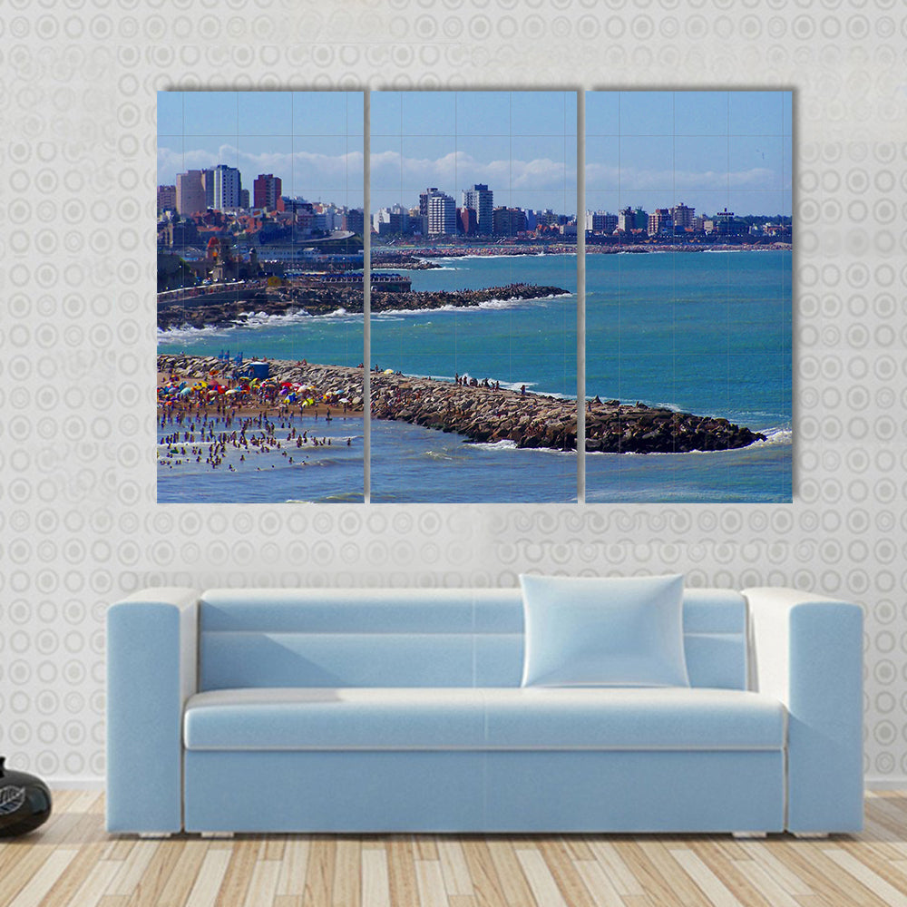View Of A Cool Beach And People Enjoying Multi Panel Canvas Wall Art
