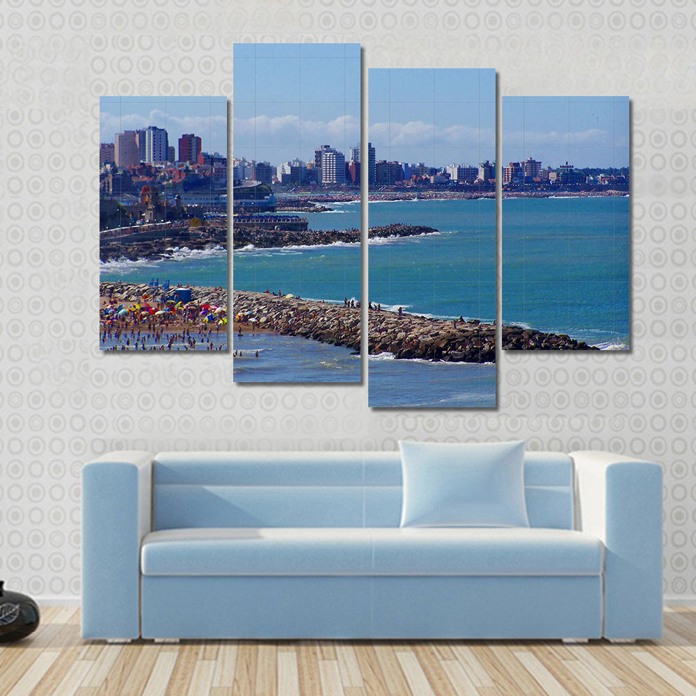 View Of A Cool Beach And People Enjoying Multi Panel Canvas Wall Art