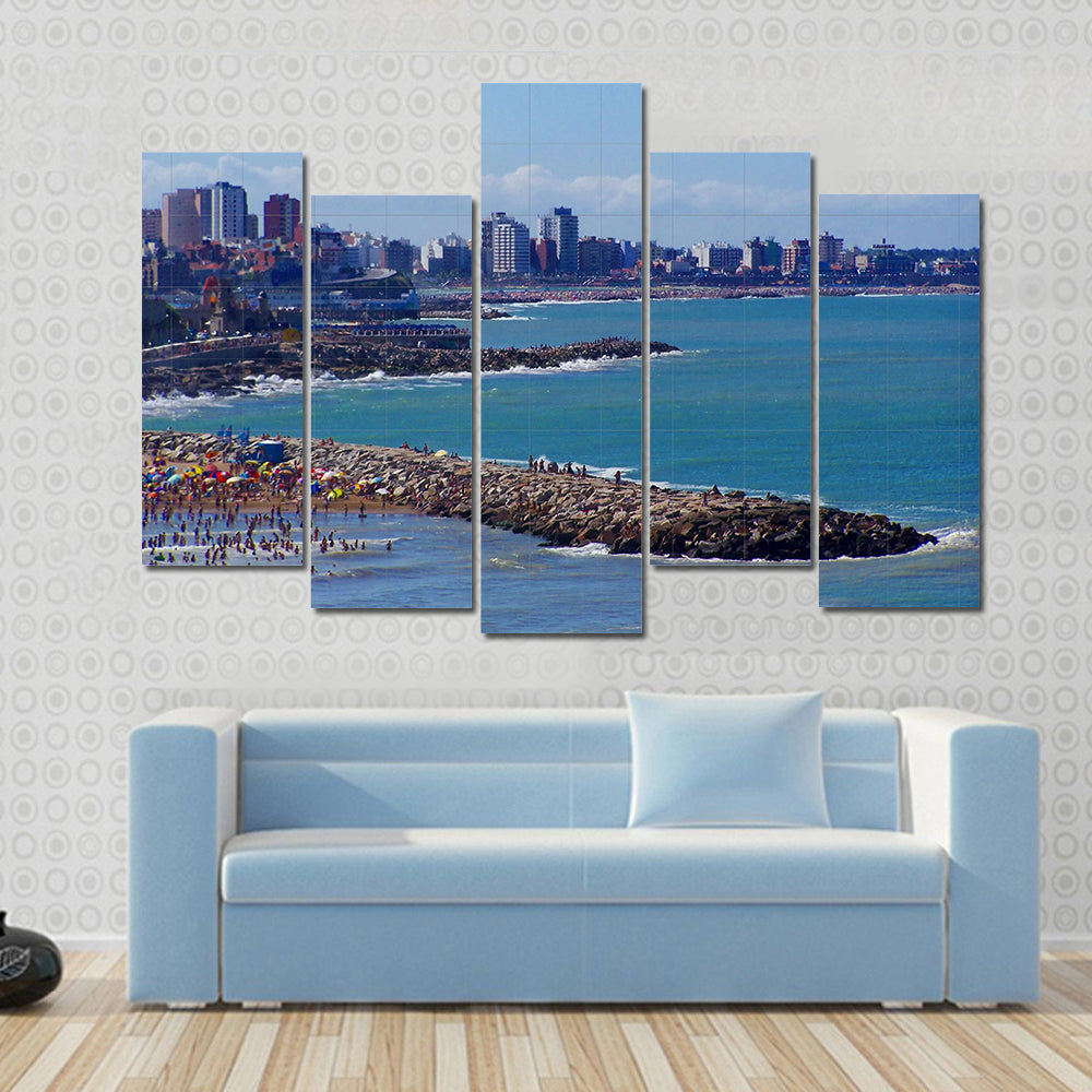 View Of A Cool Beach And People Enjoying Multi Panel Canvas Wall Art