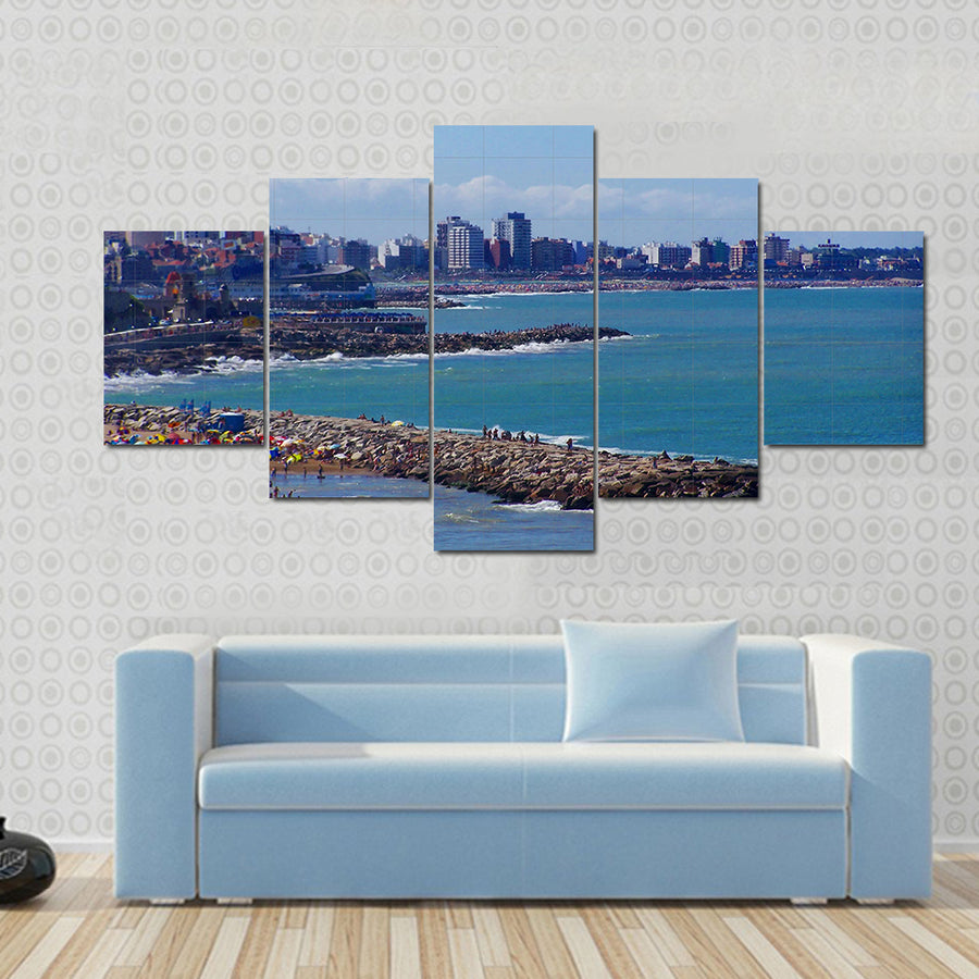 View Of A Cool Beach And People Enjoying Multi Panel Canvas Wall Art