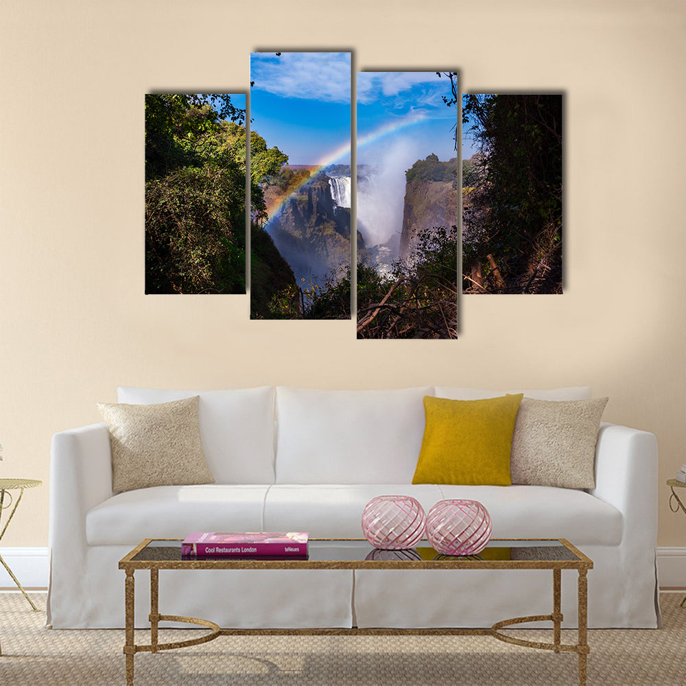 View of the Victoria Falls with rainbow in Zimbabwe, Africa Multi panel canvas wall art
