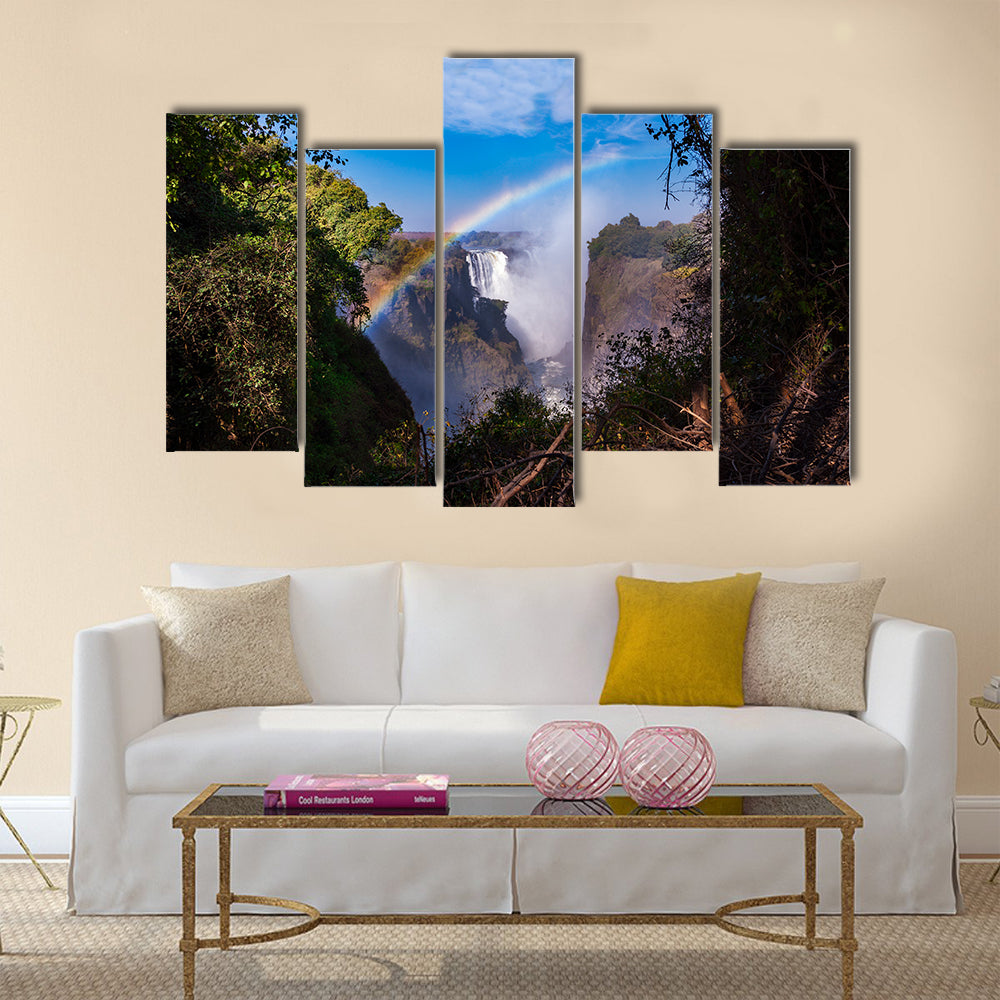 View of the Victoria Falls with rainbow in Zimbabwe, Africa Multi panel canvas wall art